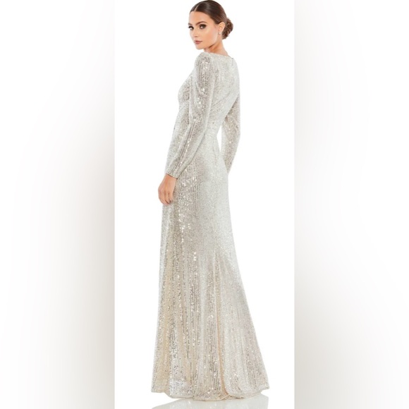 NWT Mac Duggal Sequin Wrap Evening Gown Silver Gold Toned Size 6 - Picture 3 of 12